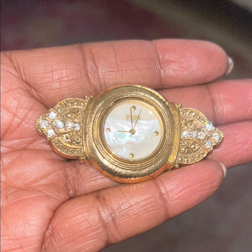 Vintage Gold and White Women's Watch Brooch